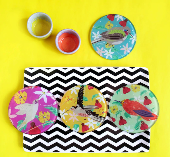 SET POSAVASOS VIDRIO TEMPLADO PICAFLOR (REDONDO)