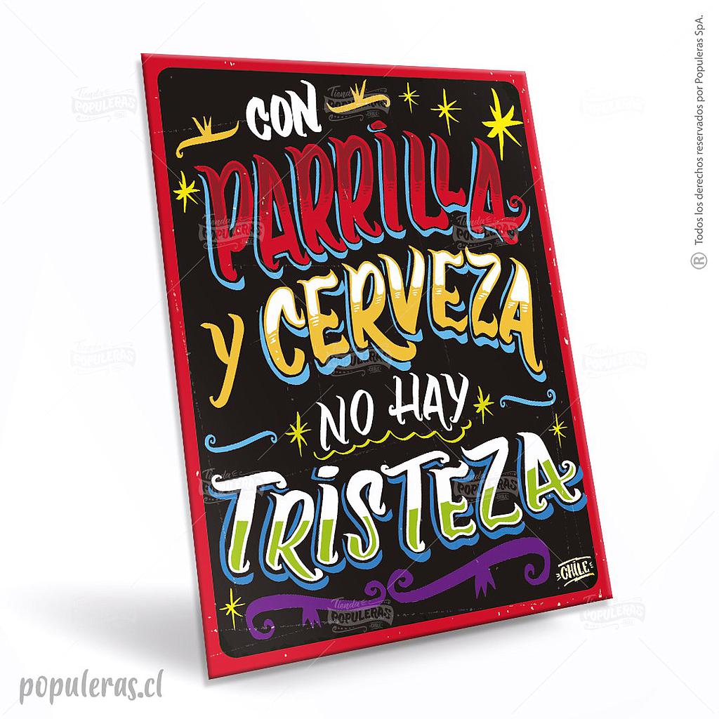 CARTEL GRANDE CON PARRILLA Y CERVEZA