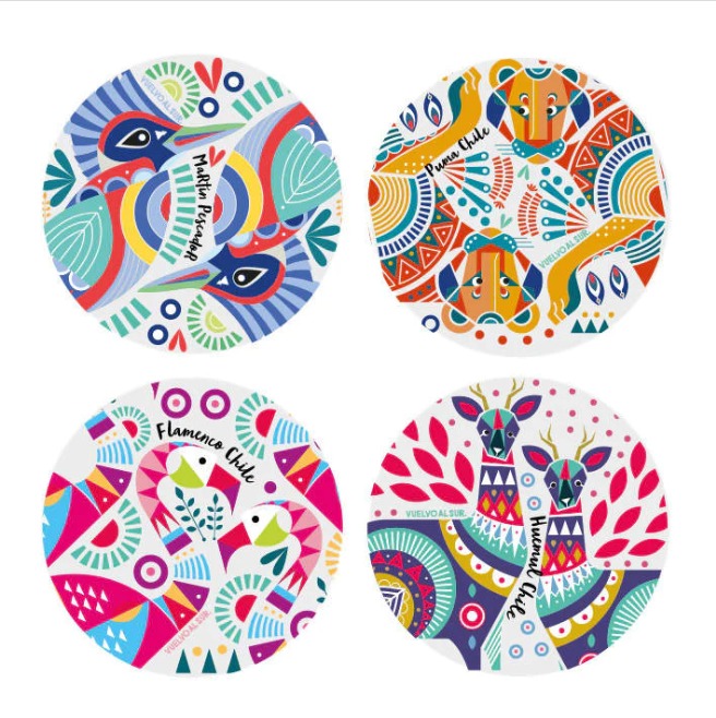 SET POSAVASOS VIDRIO TEMPLADO FAUNA GEOMETRICA (REDONDO)