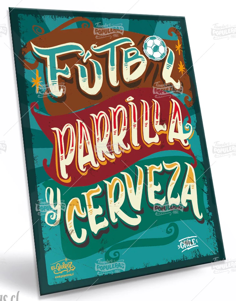 CARTEL GRANDE FUTBOL PARRILLA Y CERVEZA(35 X 25)