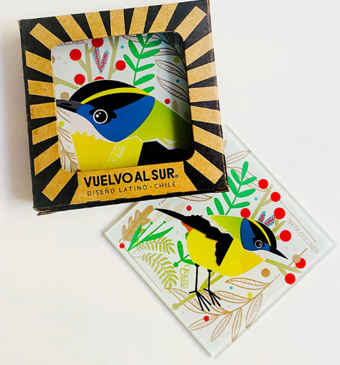 SET POSAVASOS VIDRIO TEMPLADO AVES COLORIDAS(CUADRADO)