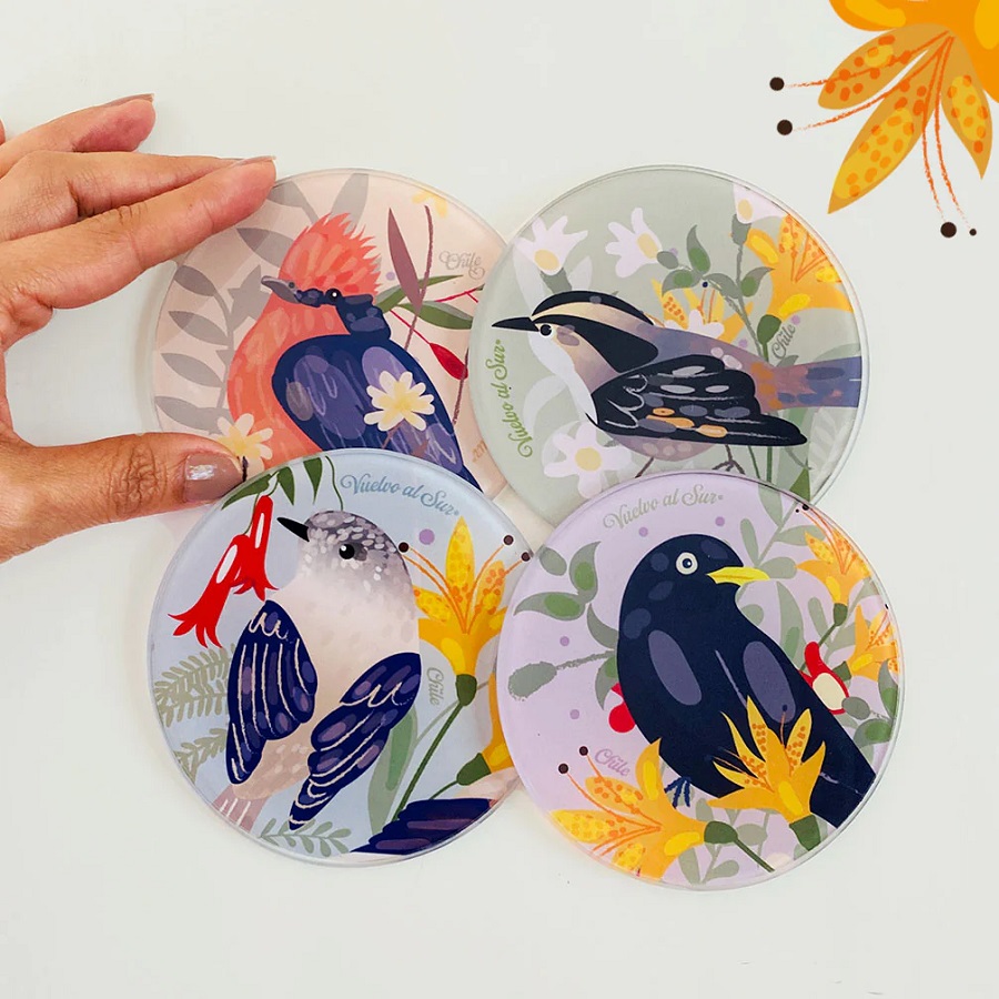 SET POSAVASOS CERAMICA PEQUEÑAS AVES CHILENAS (REDONDO)